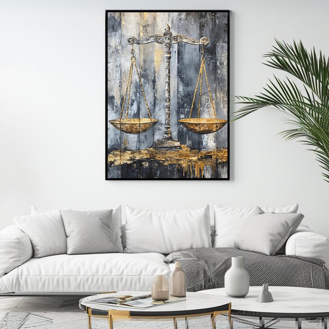 Scales Of Justice Gold Leaf Gray Modern Legal Office Wall Art Poster - Image 4