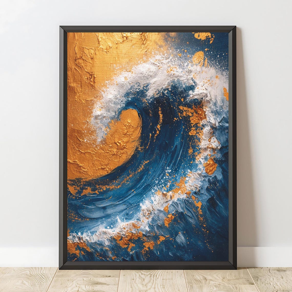 Gold Blue Ocean Wave Abstract Swirl Coastal Modern Art Print Poster - Image 2