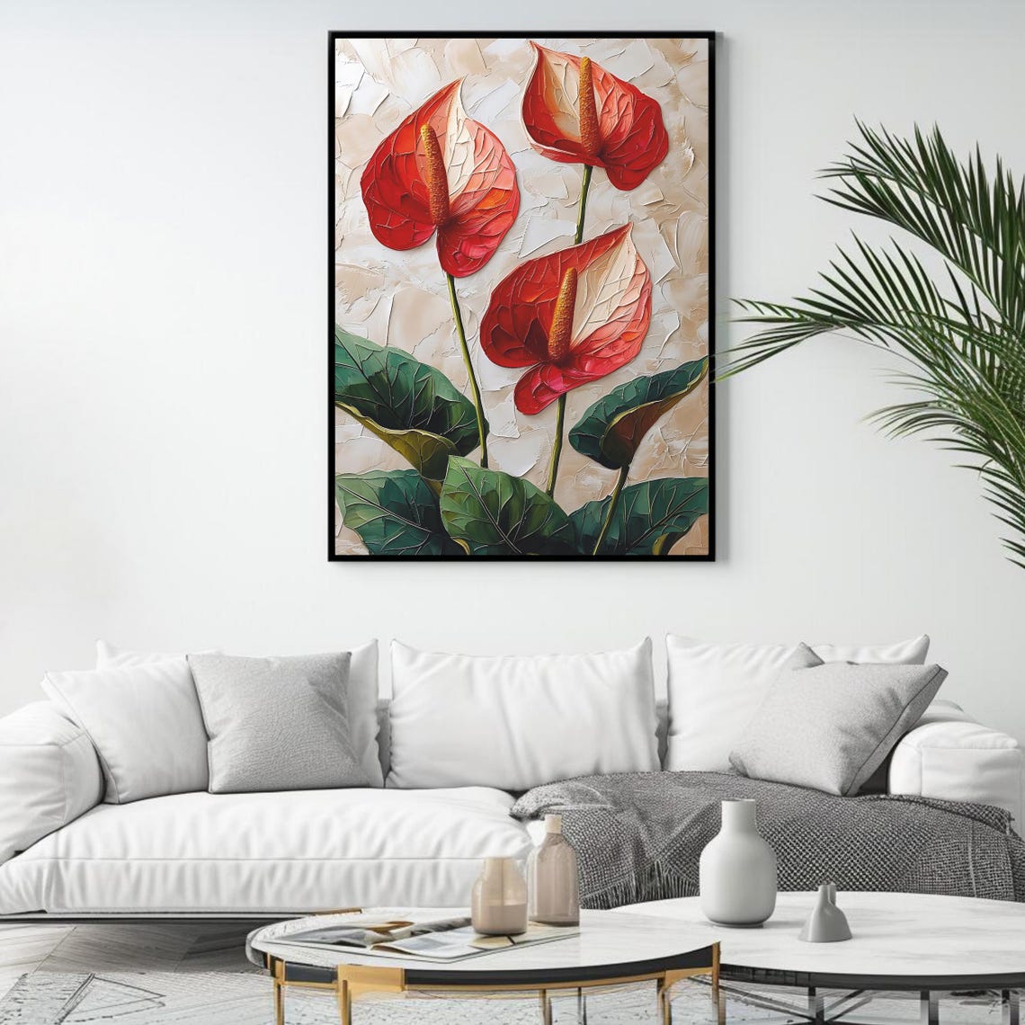 Red Anthurium Flowers Impasto Floral Still Life Botanical Art Poster - Image 4