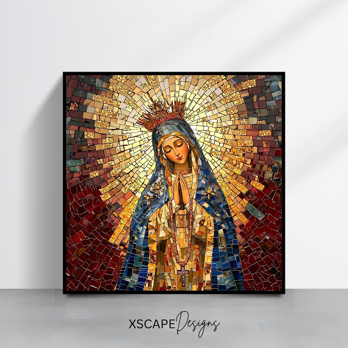 Blessed Virgin Mary Mosaic Art Print, Religious Decor