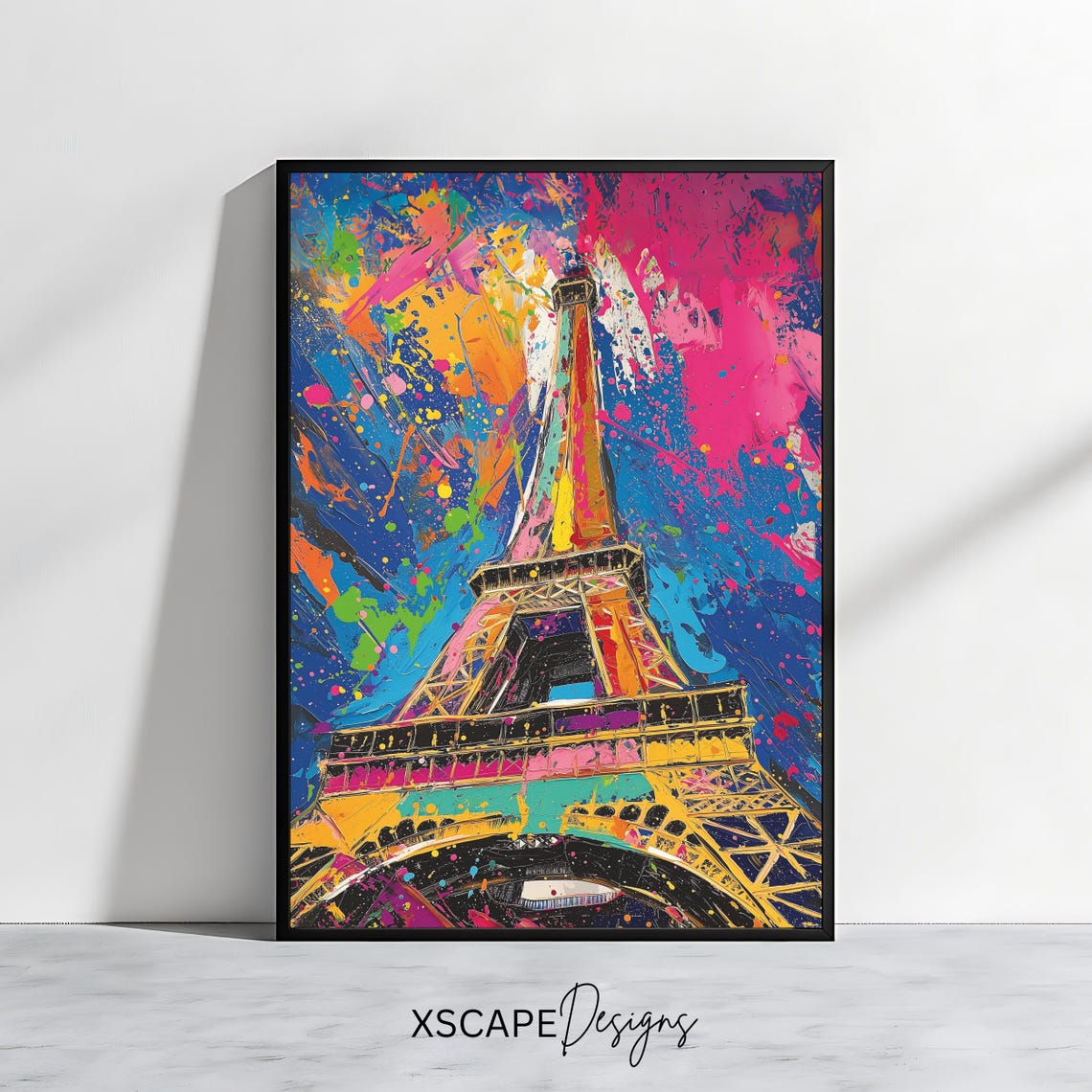 Eiffel Tower Pop Art Colorful Paint Splash Paris Landmark Art Poster