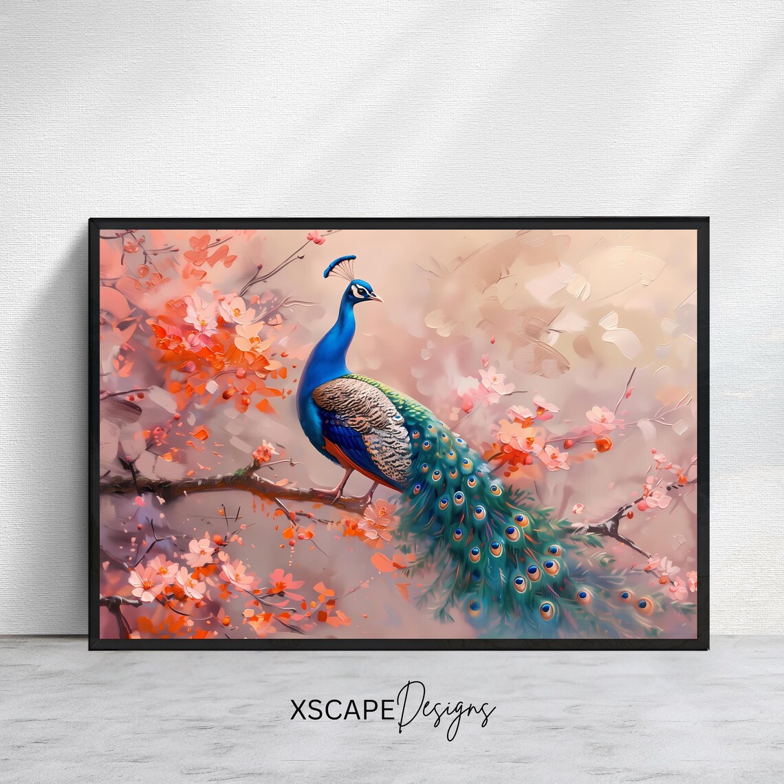 Peacock Floral Nature Art, Elegant Bird Decor