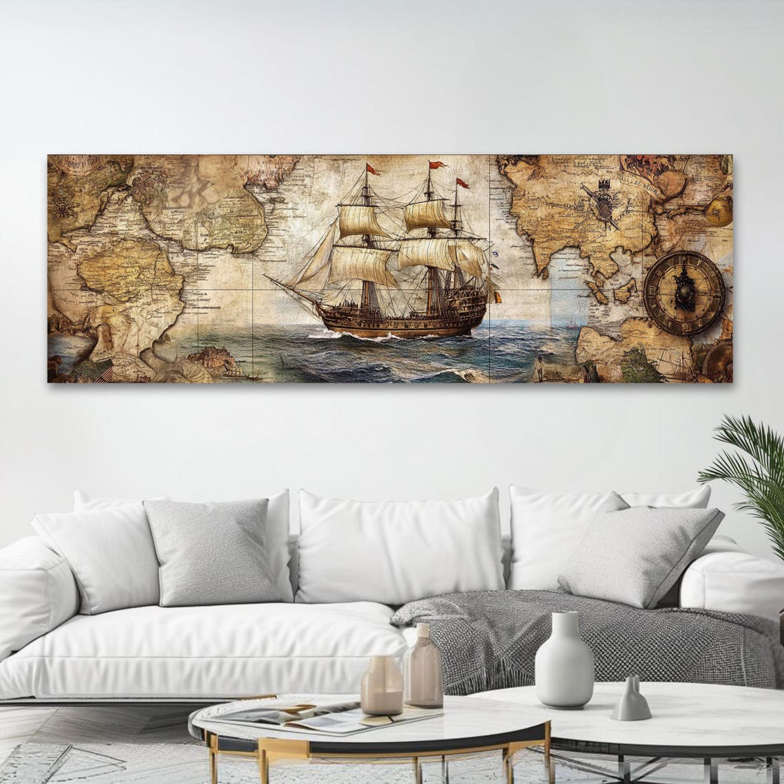 Vintage Nautical Tall Ship Antique World Map Panoramic Art Poster - Image 4