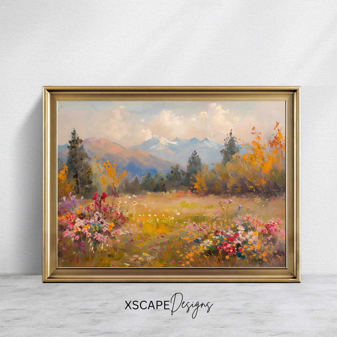 Mountain Wildflower Meadow Vintage Alpine Landscape Floral View Poster