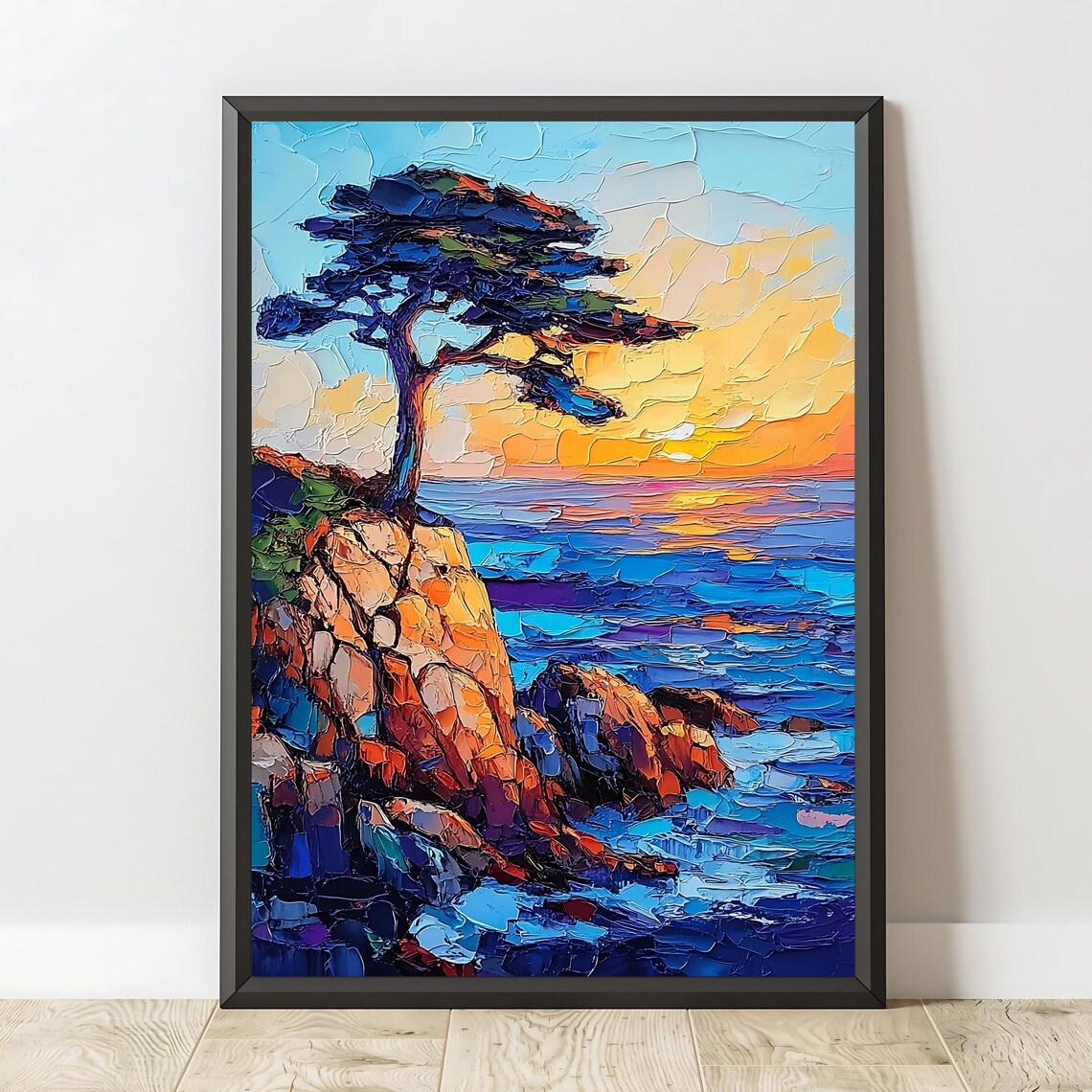 Coastal Sunset Cliffside Tree Art Print, Nature Decor - Image 2