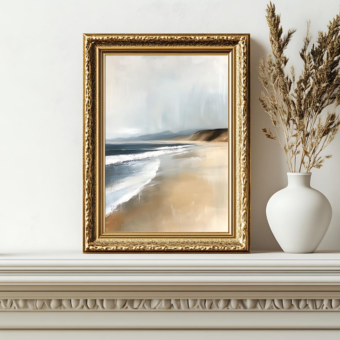 Minimalist Neutral Beach Waves and Sandy Shore Coastal Art Poster - Image 2