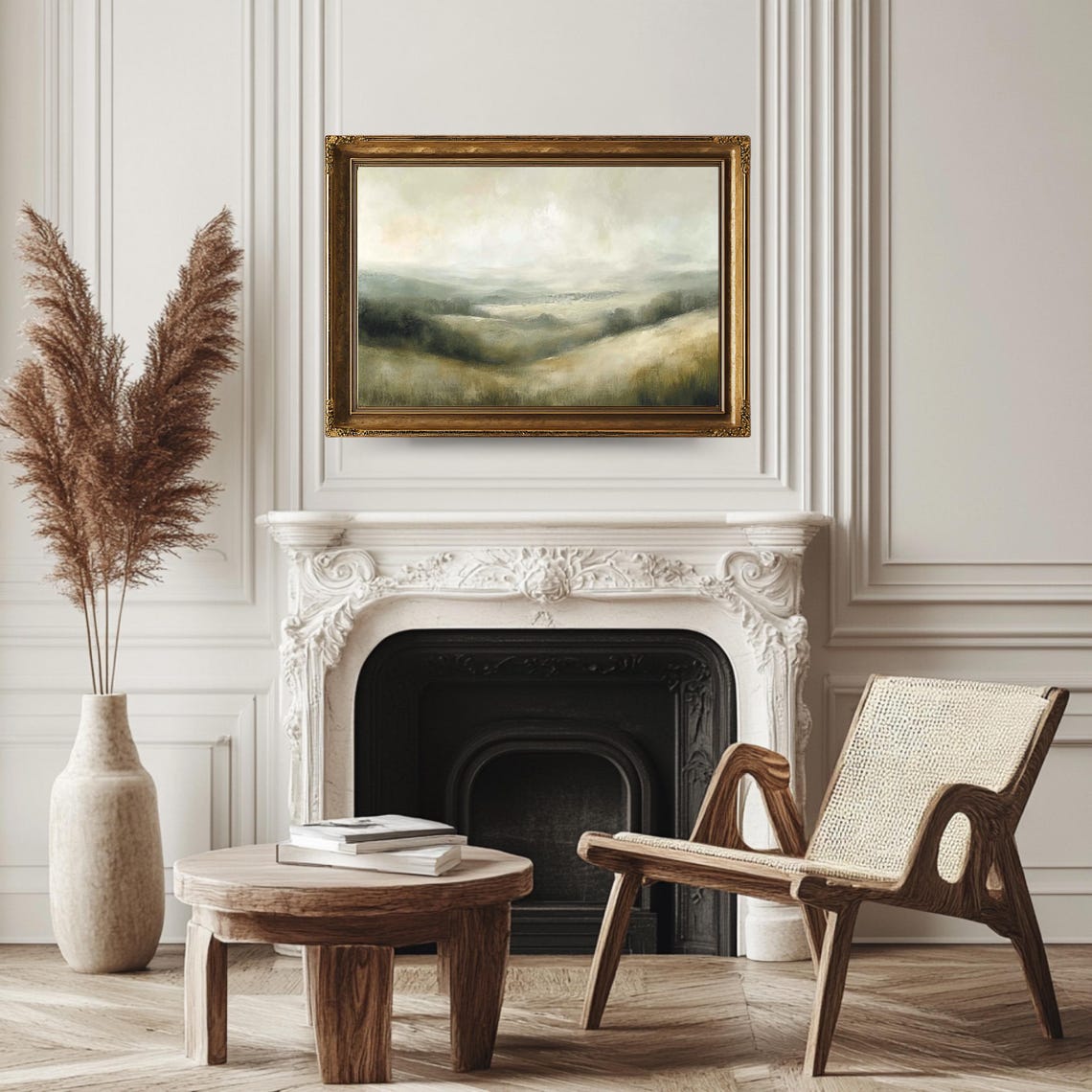Misty Rolling Hills Soft Green Valleys Antique Landscape View Poster - Image 3