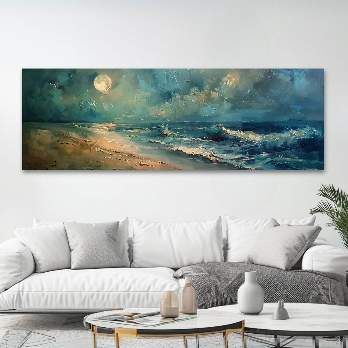 Moonlit Ocean Art Print, Waves Under Full Moon - Image 4