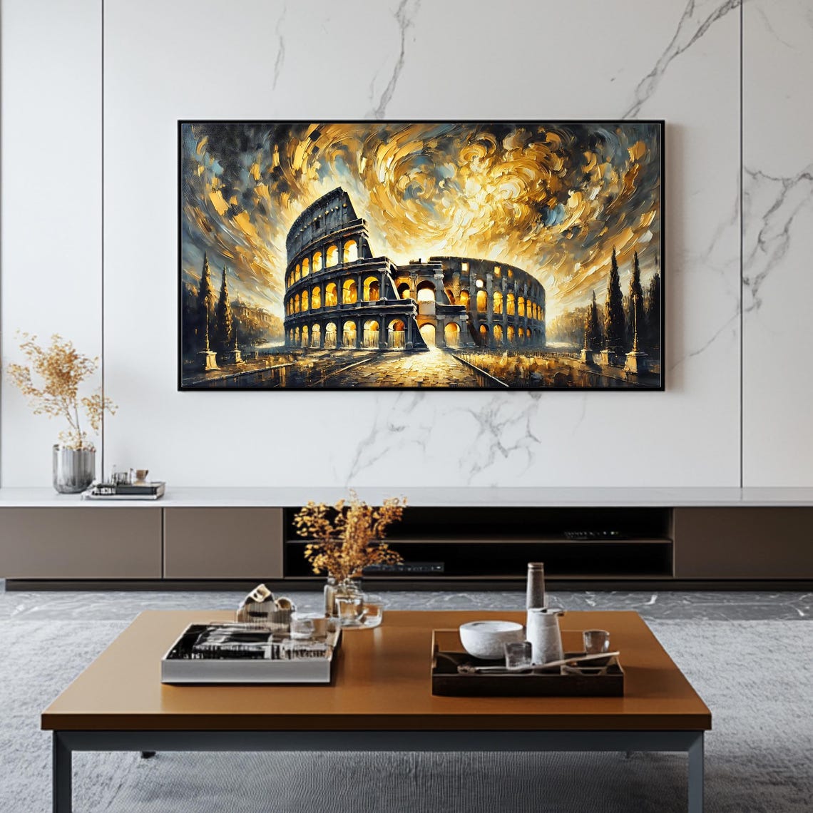 Rome Colosseum Golden Swirl Impressionist Night Lights Poster - Image 2