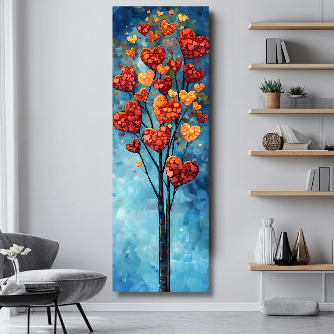 Tall Vertical Heart Tree Wall Art Love Tree Print Long And Narrow Romantic Artwork Wide Wall Art - Image 4