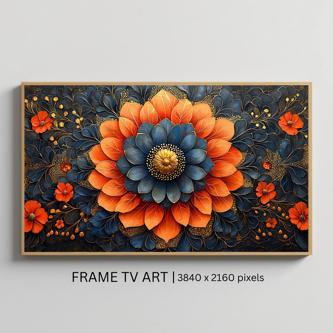 Islamic Floral Mandala Orange Blue Ornate Geometric Wall Art Poster
