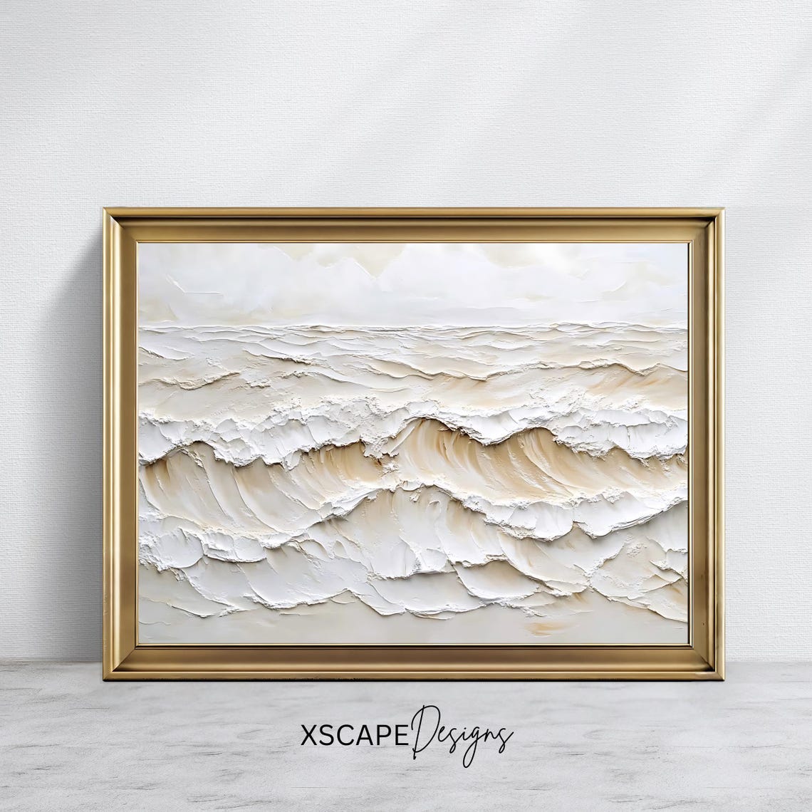 Antique Ocean Waves White Impasto Texture Neutral Seascape Poster