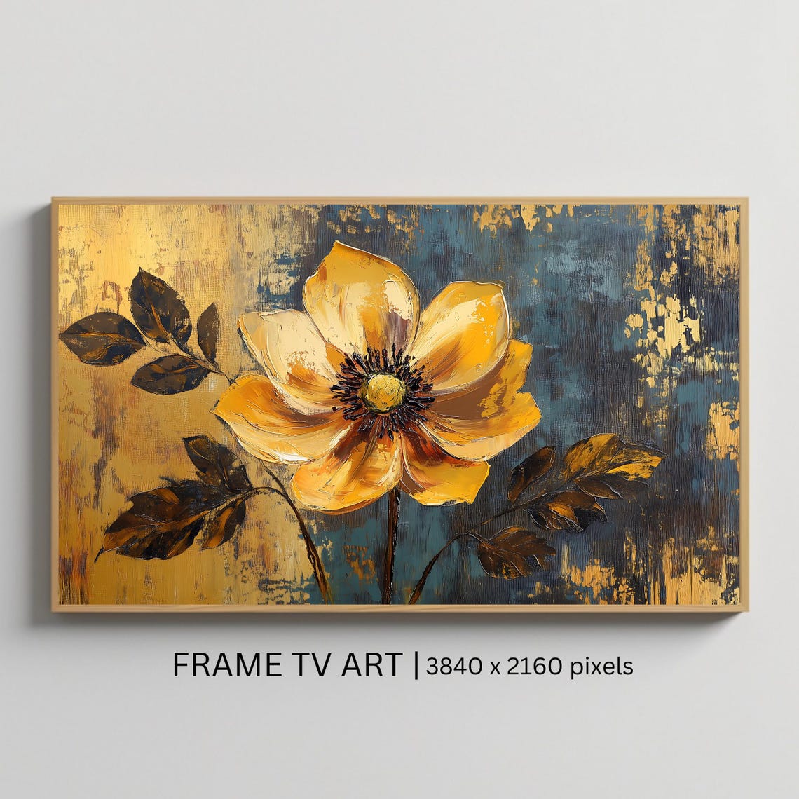 Golden Yellow Flower Abstract Impasto Botanical Modern Art Poster