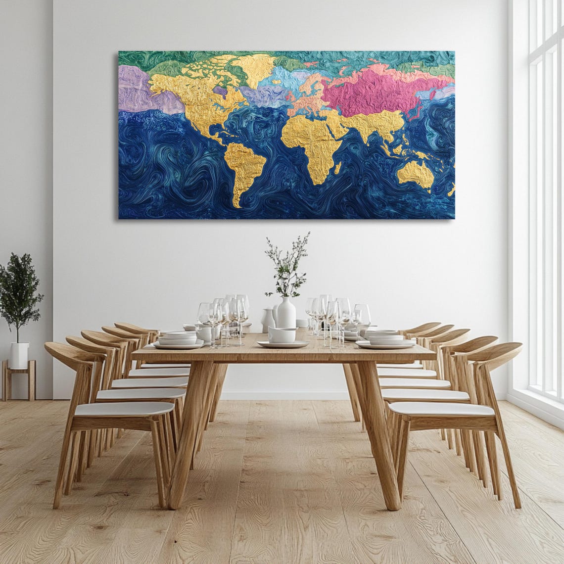 Textured Gold World Map Blue Marble Ocean Panoramic Travel Poster - Image 3