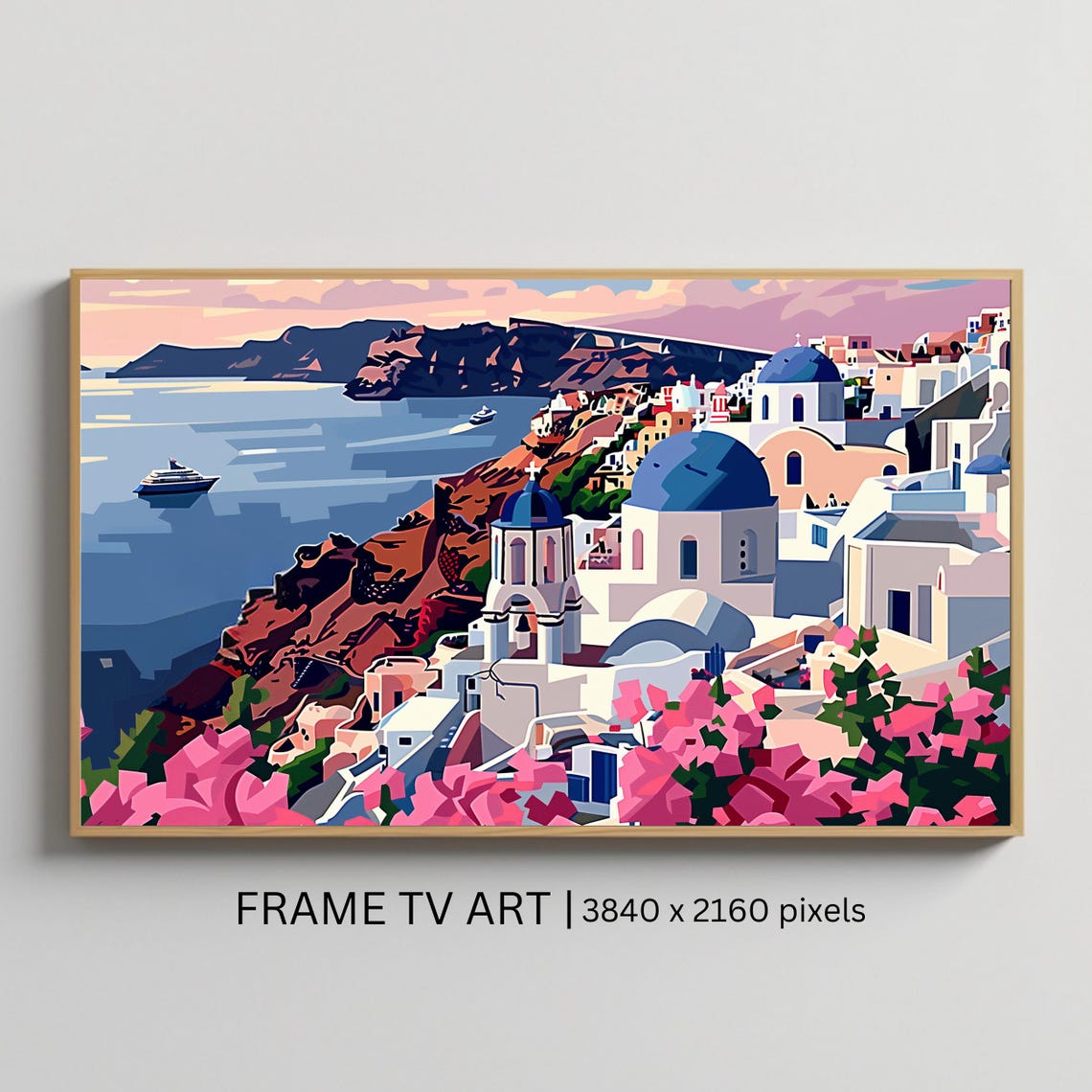 Santorini Greece Oia Blue Domes Caldera View Sunset Travel Poster