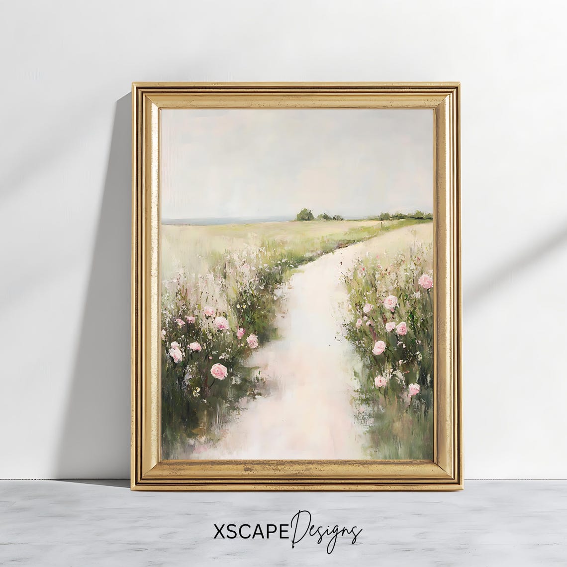 Romantic Rose Lined Pathway Soft Pastel Countryside Floral Poster