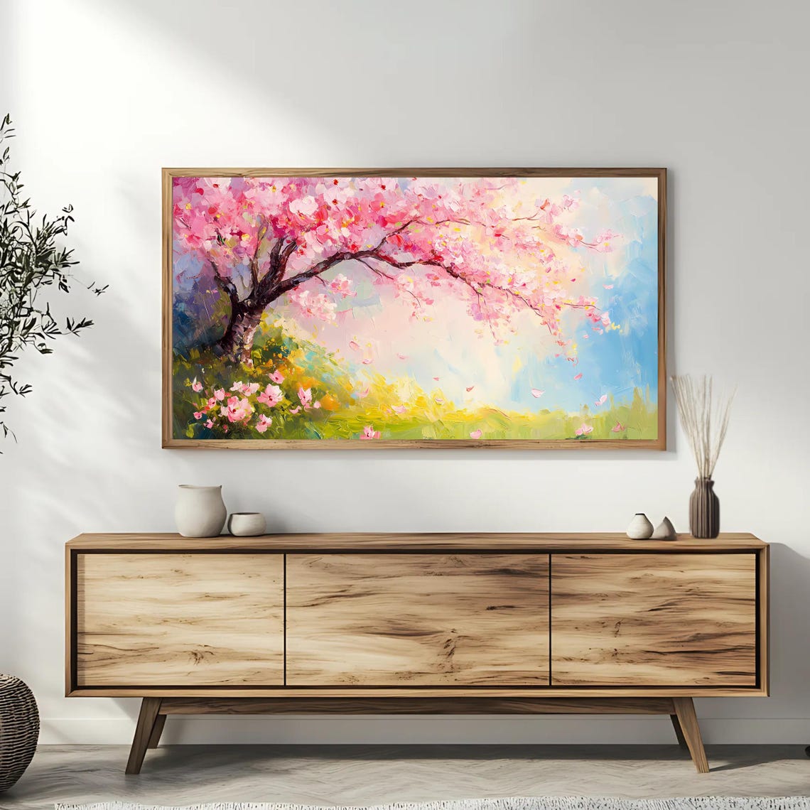 Pink Cherry Blossom Tree In Bloom Spring Meadow Floral Art Poster - Image 3