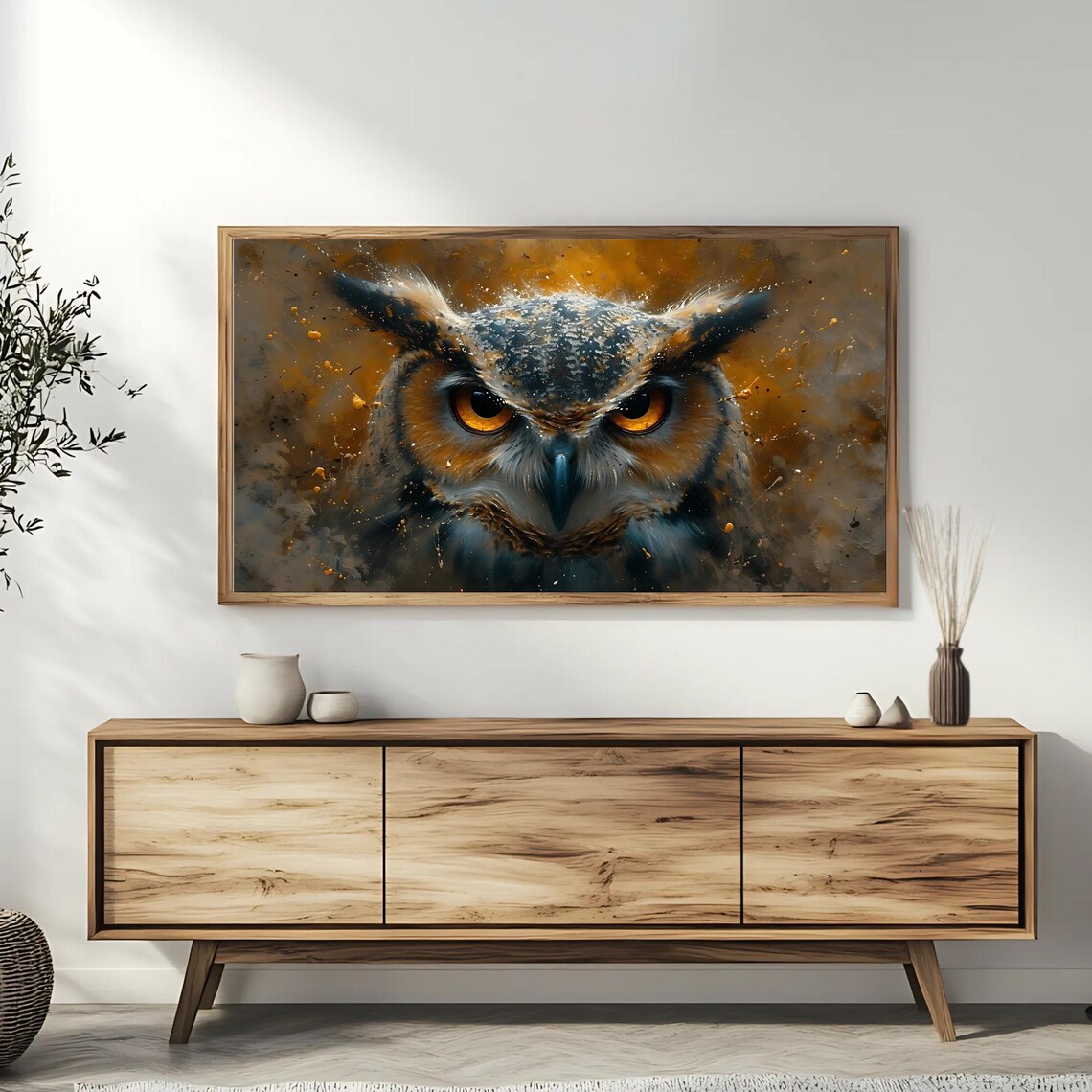 Majestic Owl Golden Amber Eyes Close Up Wildlife Painting Poster - Image 3