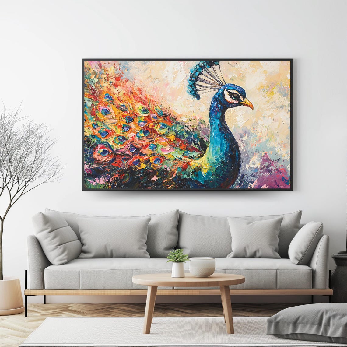 Abstract Colorful Peacock Portrait Vibrant Impasto Feather Art Poster - Image 4