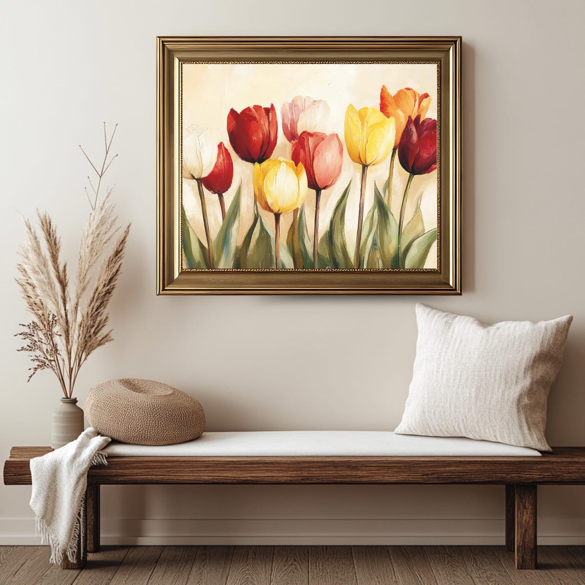 Red Yellow Pink Tulips Classic Floral Oil Painting Spring Wall Poster - Image 2