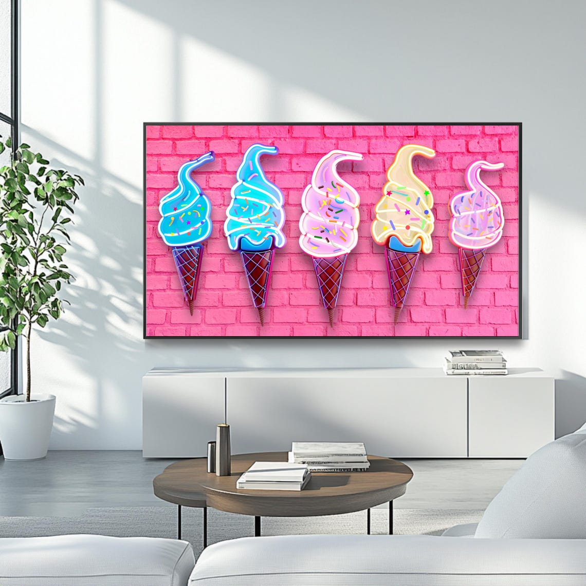 Neon Ice Cream Cones Art Frame Tv Art Roku Screensaver Fun Summer Wall Art - Image 4