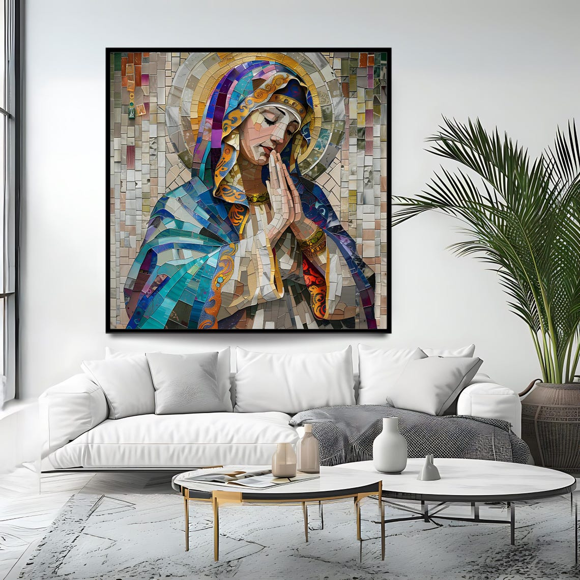 Praying Virgin Mary Mosaic Tile Religious Catholic Wall Art Print - Image 4