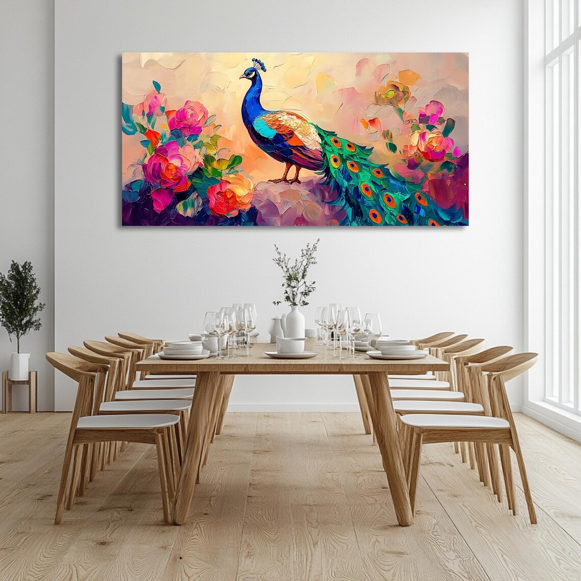 Peacock Wall Art, Panoramic Floral Artwork - Image 2