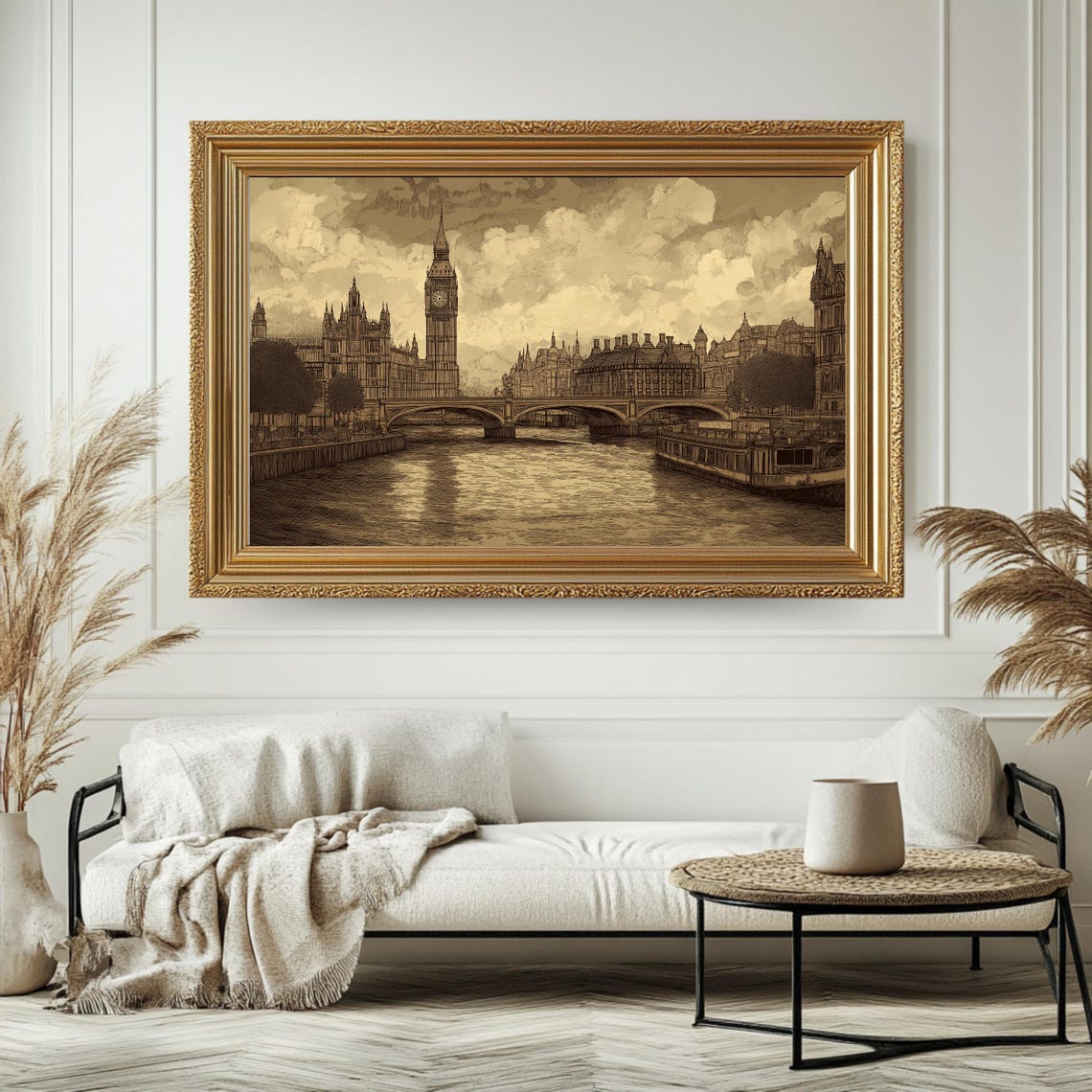 London Big Ben Westminster Bridge Sepia Sketch Thames UK Travel Poster - Image 4