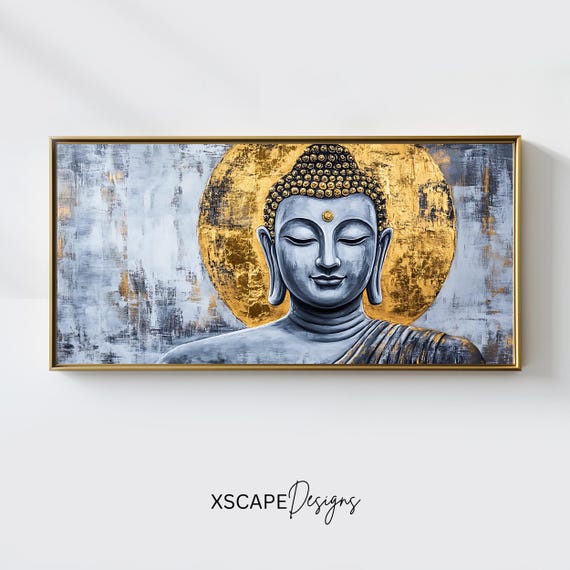Gold Buddha Wall Art Long Horizontal Narrow Print Zen Spiritual For Above Couch Or Bed