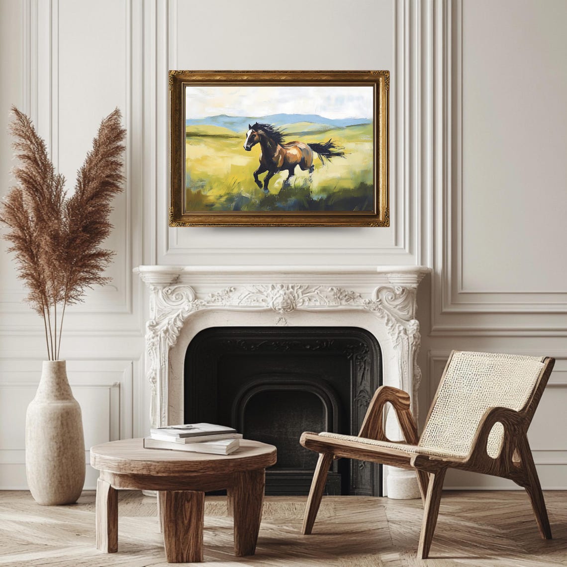 Galloping Horse Golden Meadow Painterly Western Countryside Art Poster - Image 3