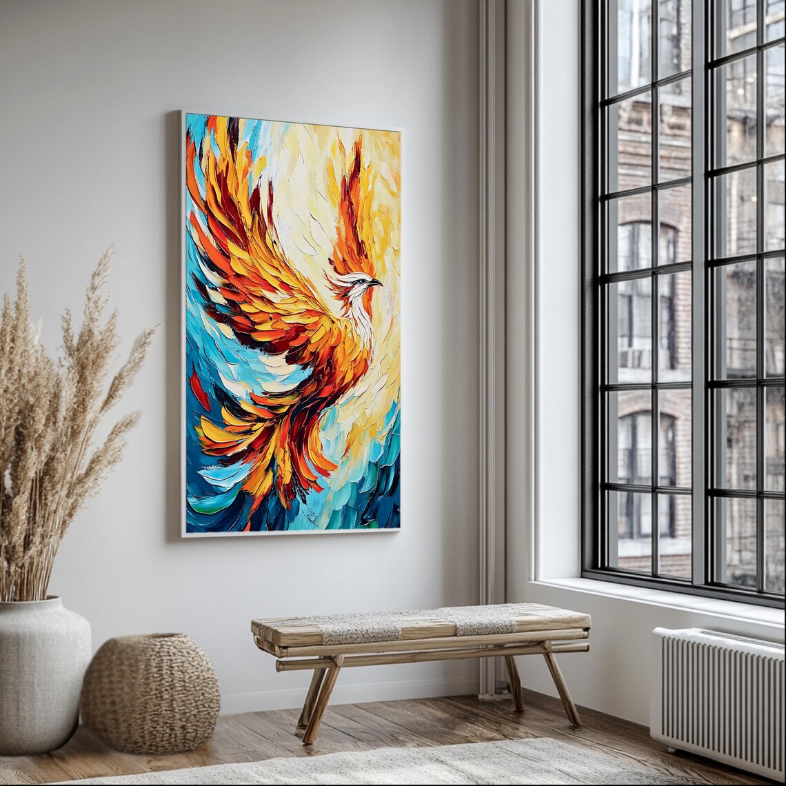 Fiery Phoenix Abstract Bird, Modern Fantasy Decor - Image 3