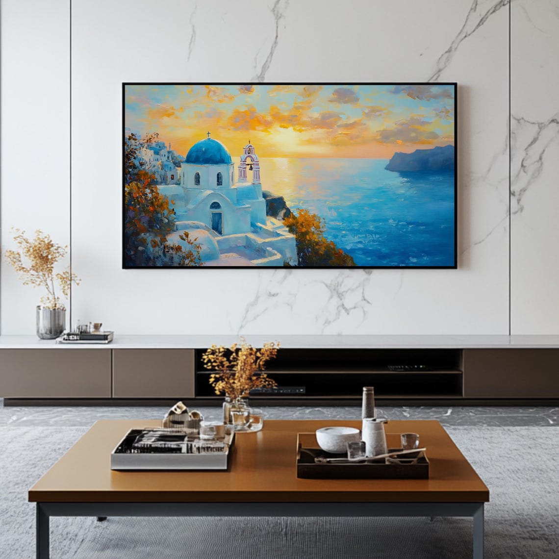 Santorini Greece Blue Domed Church Sunset Caldera View Travel Poster - Image 2