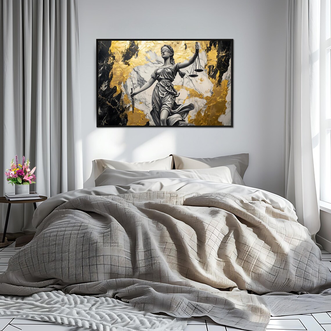 Lady Justice Statue Gold Marble Blindfold Scales Sword Legal Art Print - Image 2