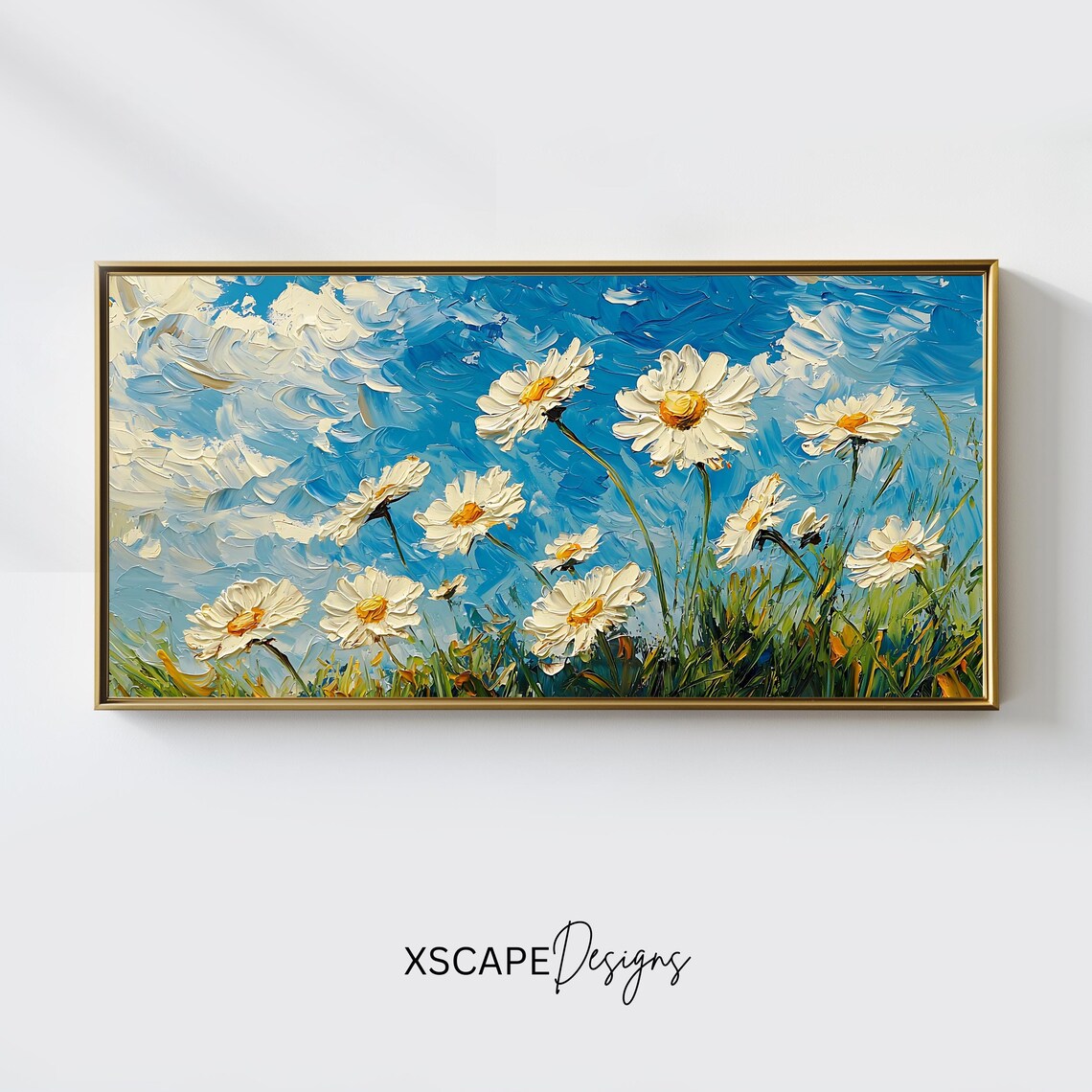 Daisy Field Art Print, Panoramic Floral Artwork