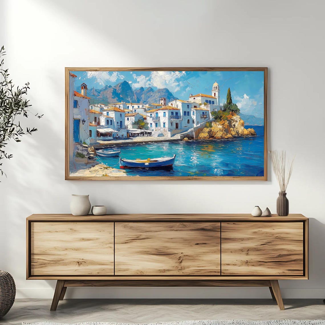 Mediterranean Harbor Village Fishing Boat Turquoise Sea Poster - Image 3