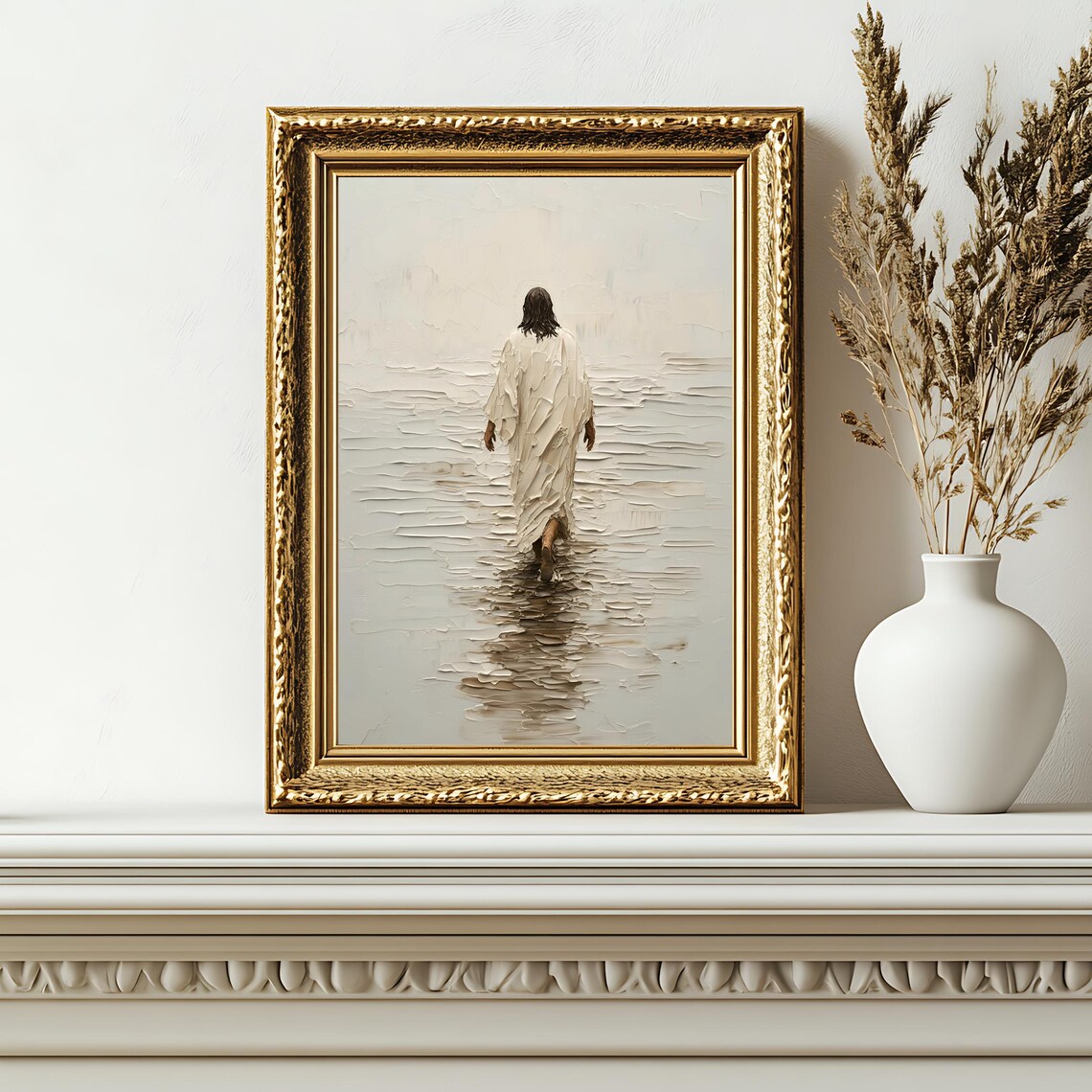 Jesus Walking on Water White Robe Neutral Christian Faith Wall Art Print - Image 2