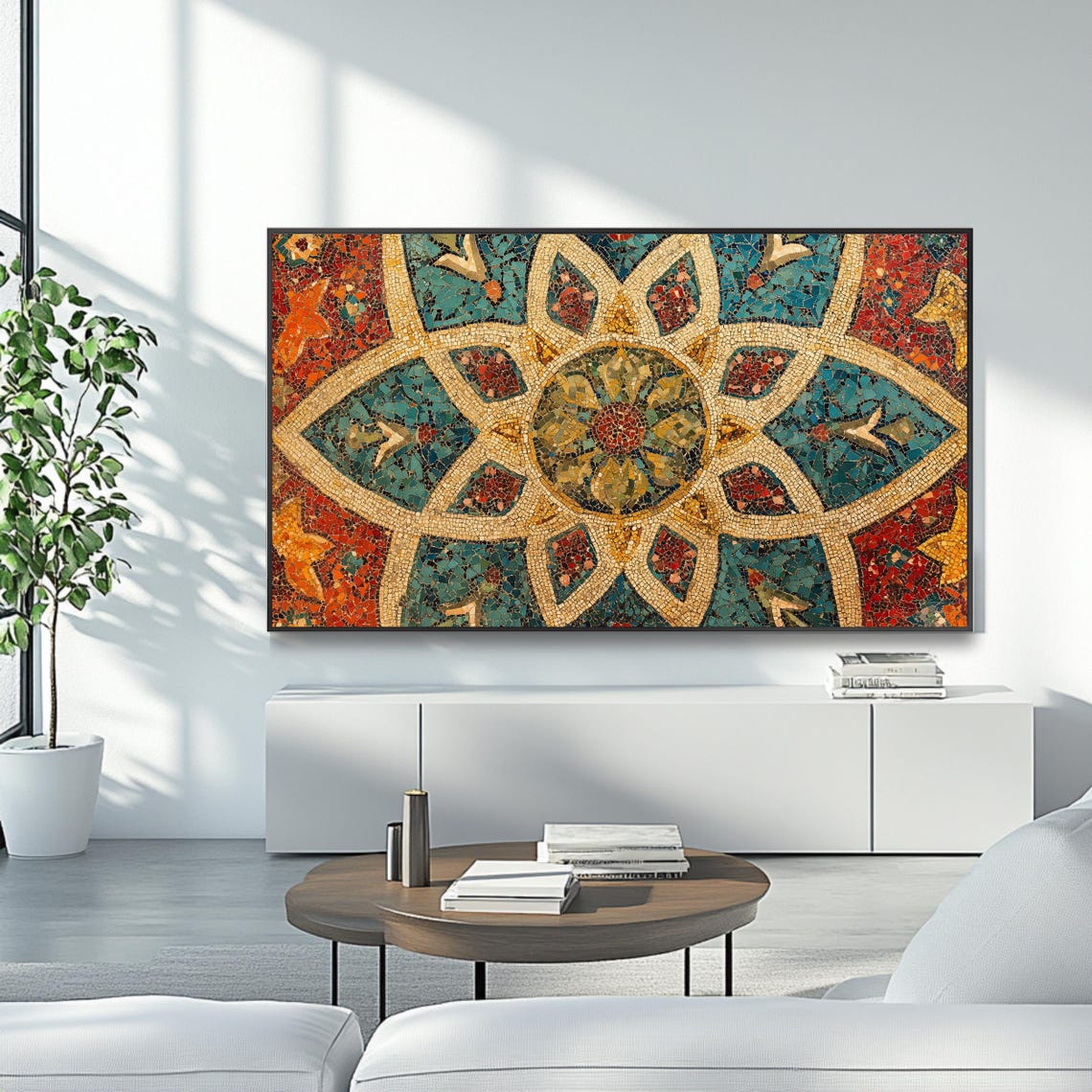 Islamic Mosaic Medallion Geometric Star Teal Red Decorative Art Poster - Image 4