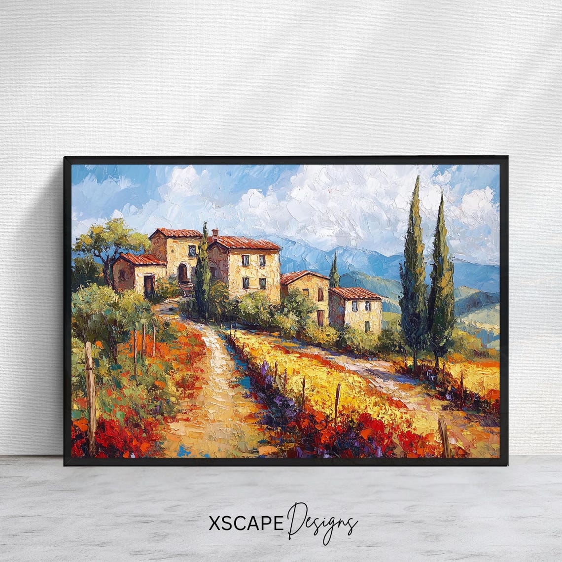 Tuscan Villa Cypress Trees Italian Countryside Colorful Hills Poster