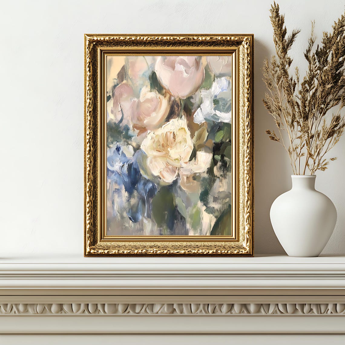 Romantic Vintage Floral Bouquet Soft Pink Roses Impressionist Poster - Image 2