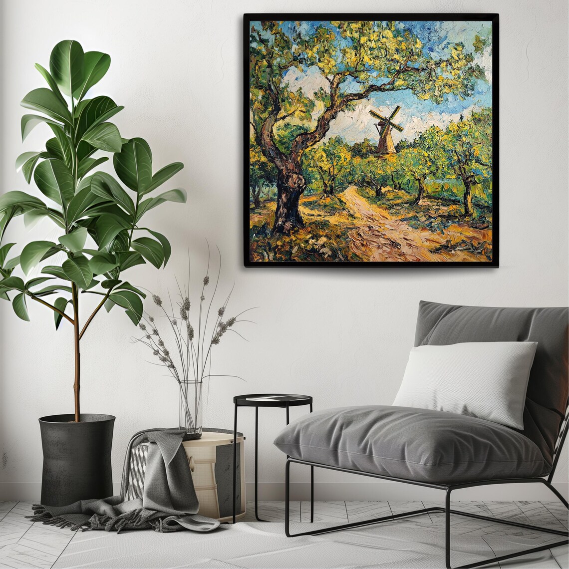 Vintage Windmill Landscape, Rustic Countryside Art Print - Image 3