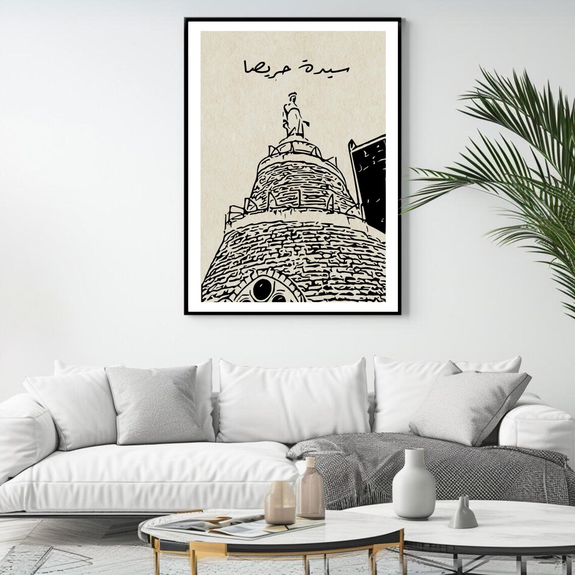 Our Lady Of Harissa Shrine Line Art Lebanon Landmark Religious Heritage Poster - Image 4