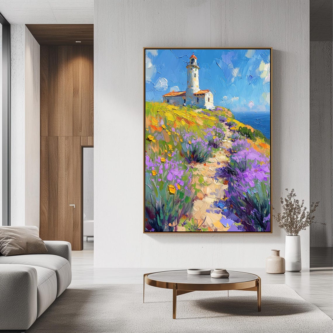 Lighthouse Wall Art Coastal Print With Lavender Fields Nautical Decor - Image 3