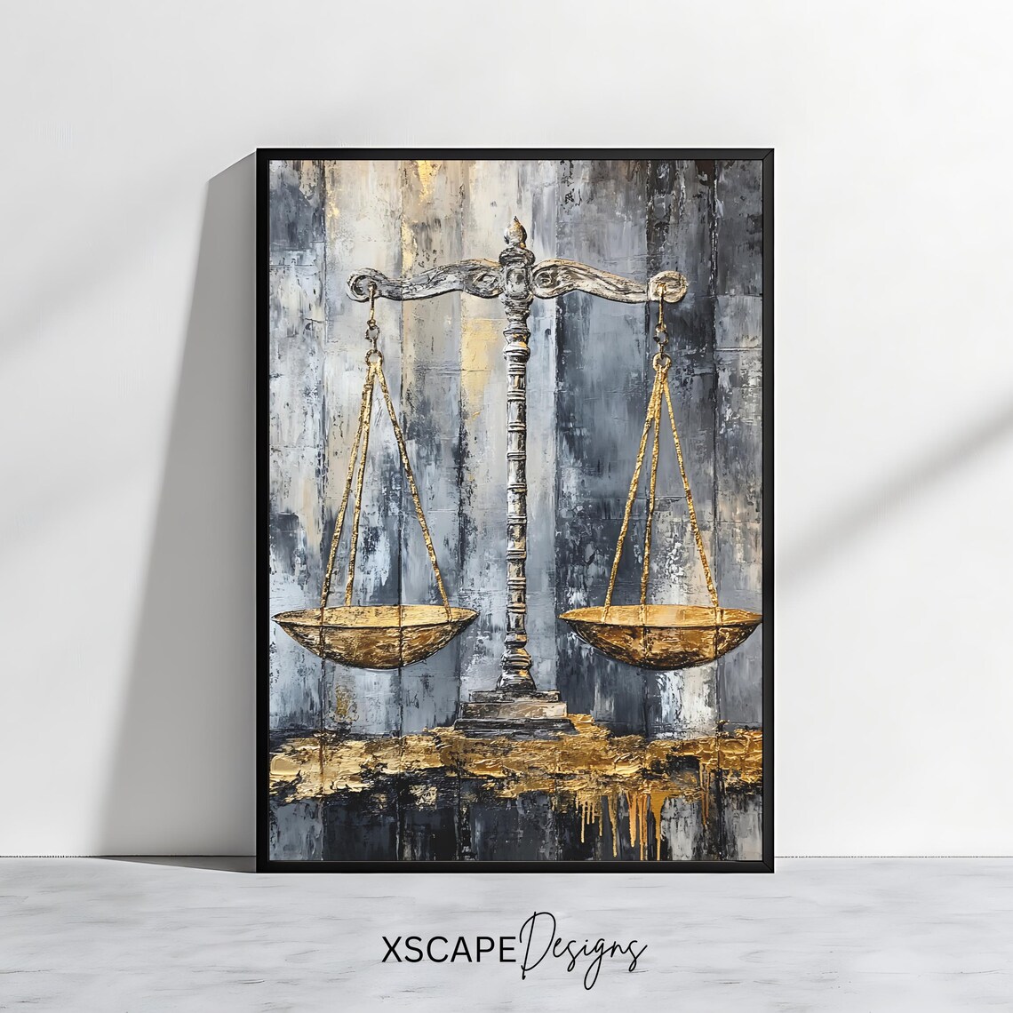 Scales Of Justice Gold Leaf Gray Modern Legal Office Wall Art Poster
