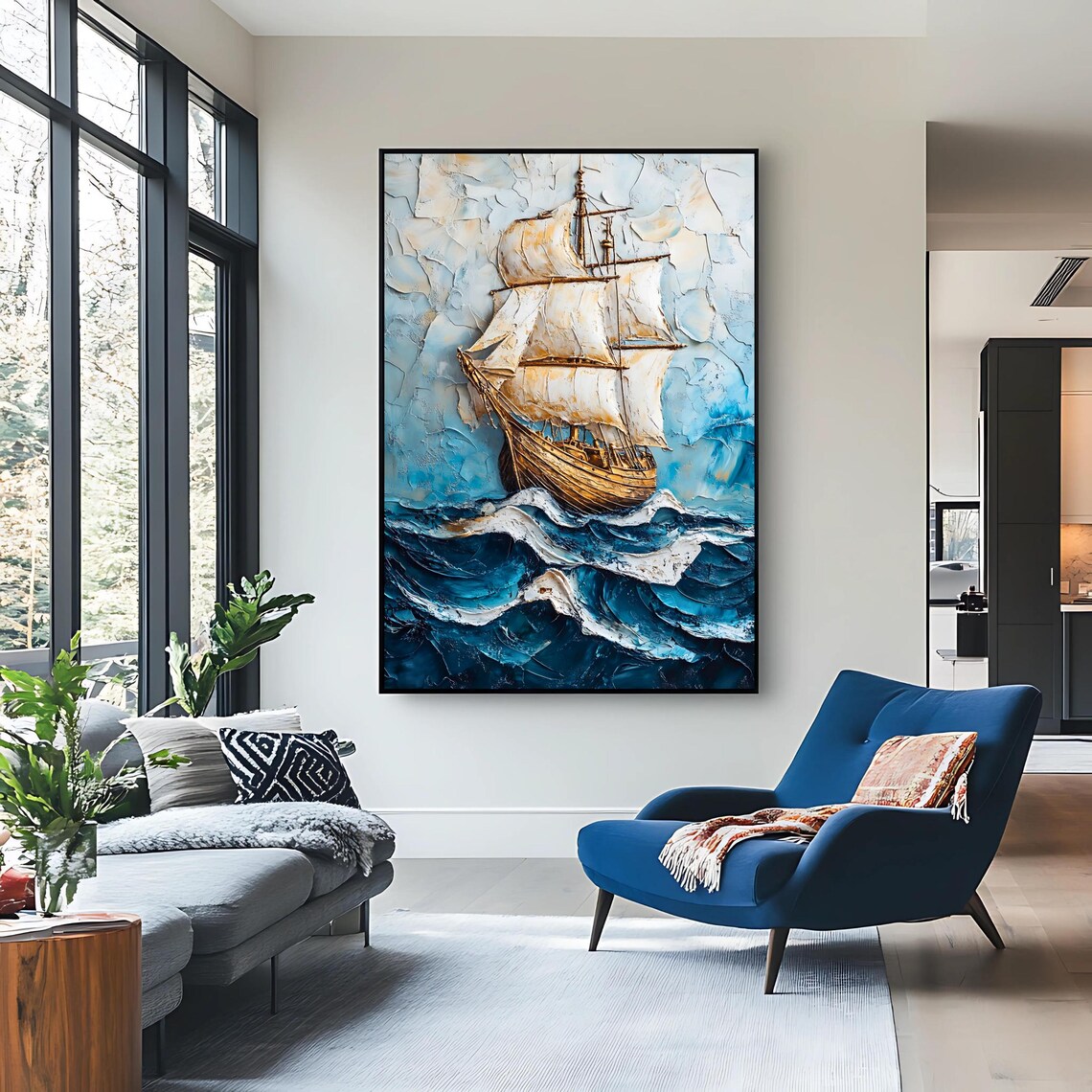 Vintage Sailing Ship, Nautical Ocean Artwork - Image 2