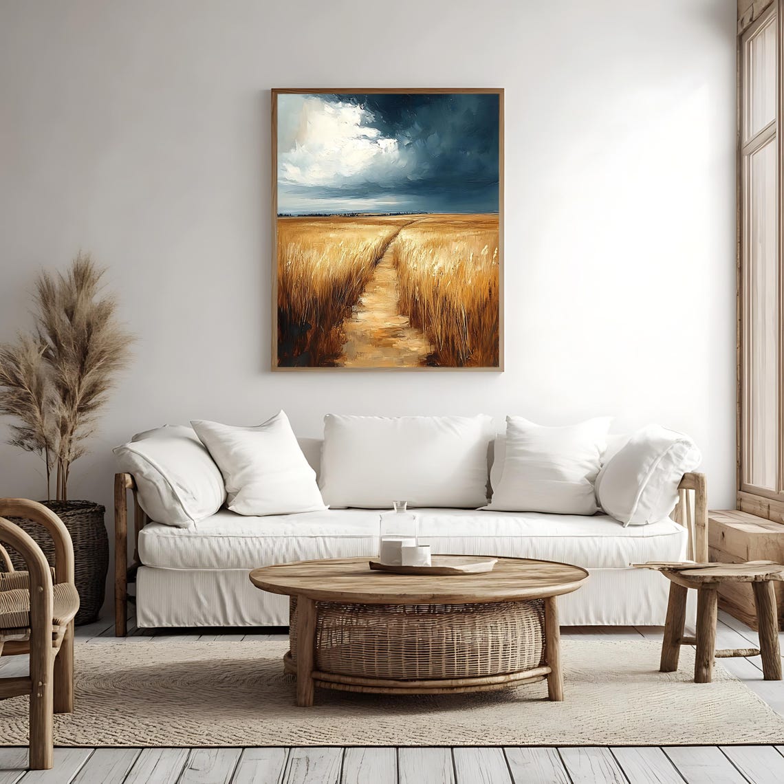 Rustic Wheat Field Stormy Sky Golden Harvest Countryside Path Poster - Image 4