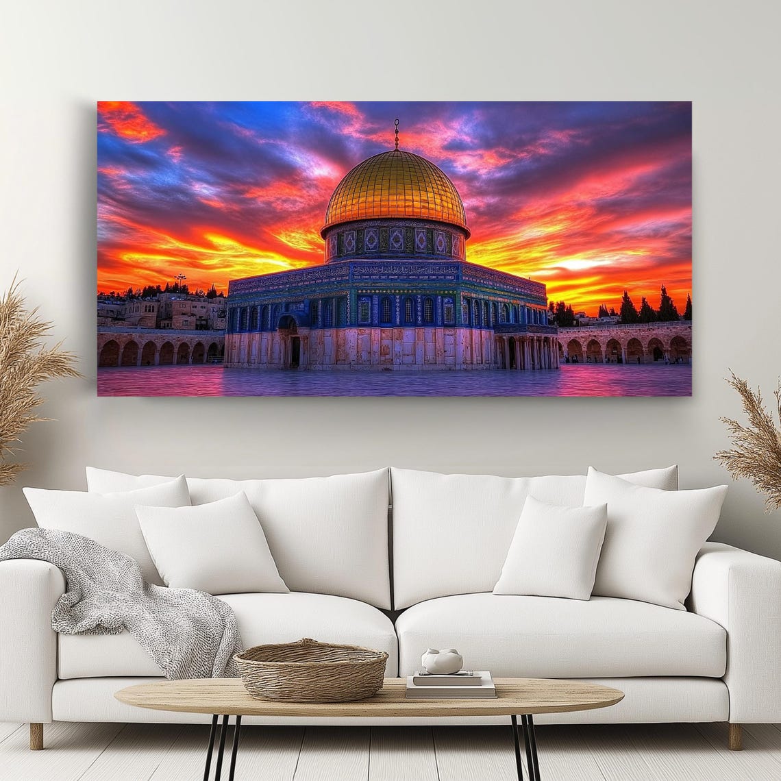 Masjid Al Aqsa Wall Art Long Horizontal Narrow Print Oversized Panoramic Sunset Artwork For Above Couch Or Bed - Image 4
