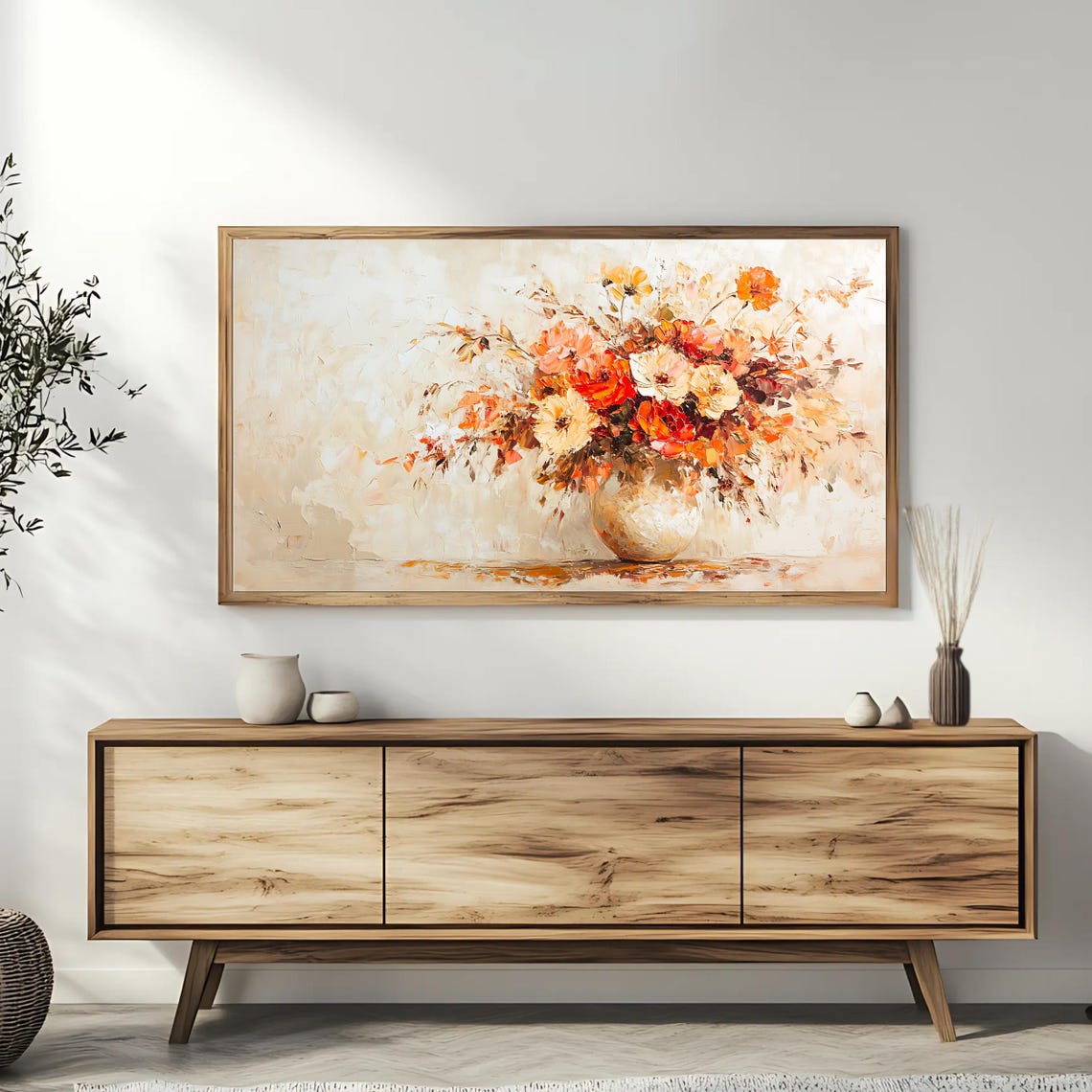Cream Floral Bouquet Warm Neutral Elegant Vase Flower Art Poster - Image 3