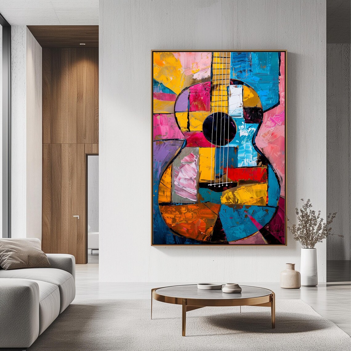 Abstract Cubist Guitar Colorful Music Instrument Modern Art Print Poster - Image 3