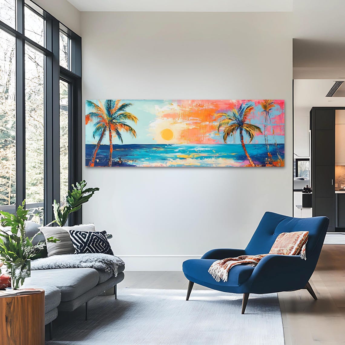 Tropical Palm Beach Sunset Pastel Ocean Horizon Vibrant Travel Poster - Image 3