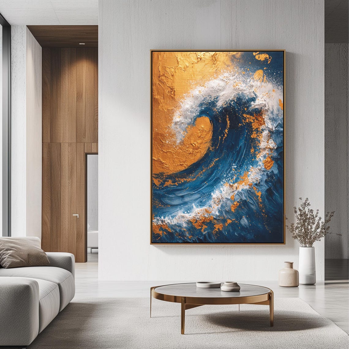 Gold Blue Ocean Wave Abstract Swirl Coastal Modern Art Print Poster - Image 3